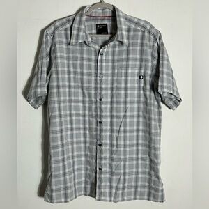 Marmot Shirt Mens XL X-Large Gray Stripe Button Up Lightweight Hiking Pocket
